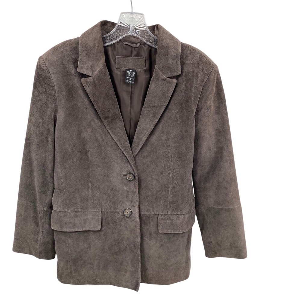 Jaclyn Smith Classics Brown Suede Leather Blazer Jacket Career Women Size 14